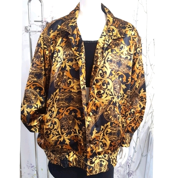 Collections 90's🔥Vtg Oversized Golden Brown Silky Bomber Jacket - Picture 5 of 15